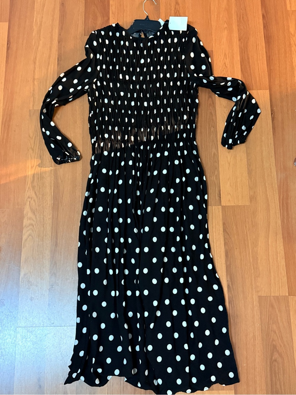 H&M Black and White Polka Dot Long Sleeve Midi Dress